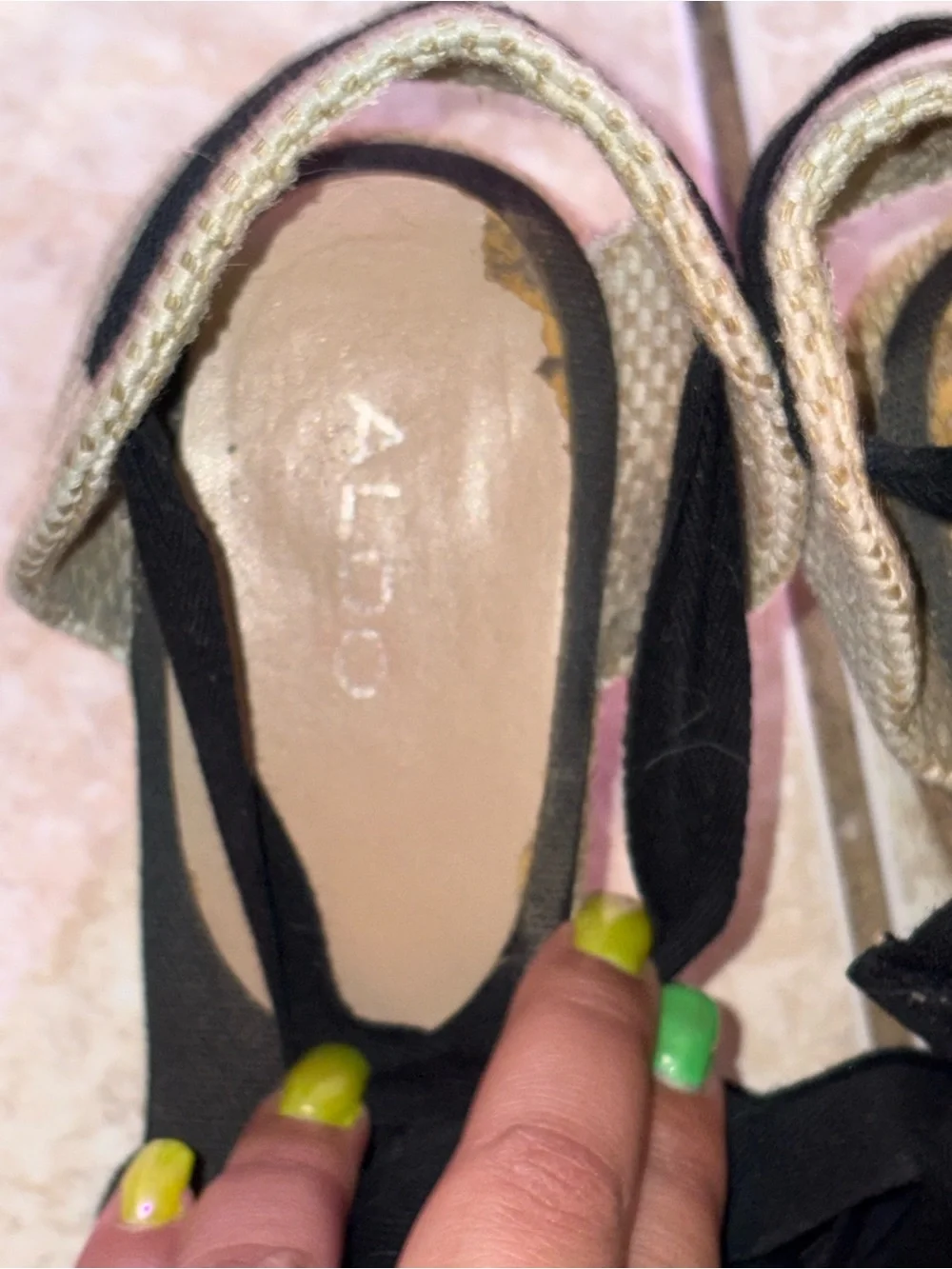 Aldo Black Canvas Espadrille Wedge Sandals with Ankle Tie